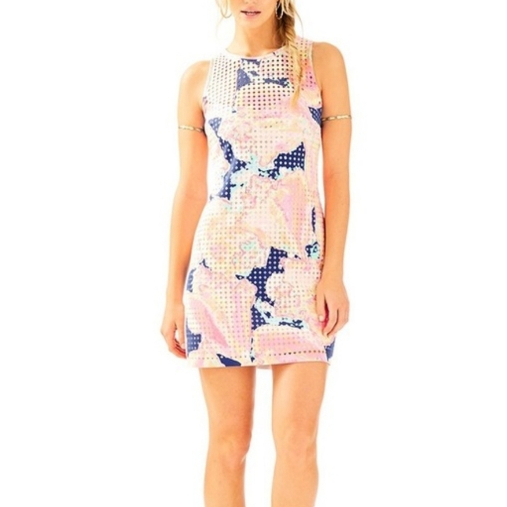 Lilly Pulitzer Perla Shift Dress Indigo queen conch Size Medium Pink Blue